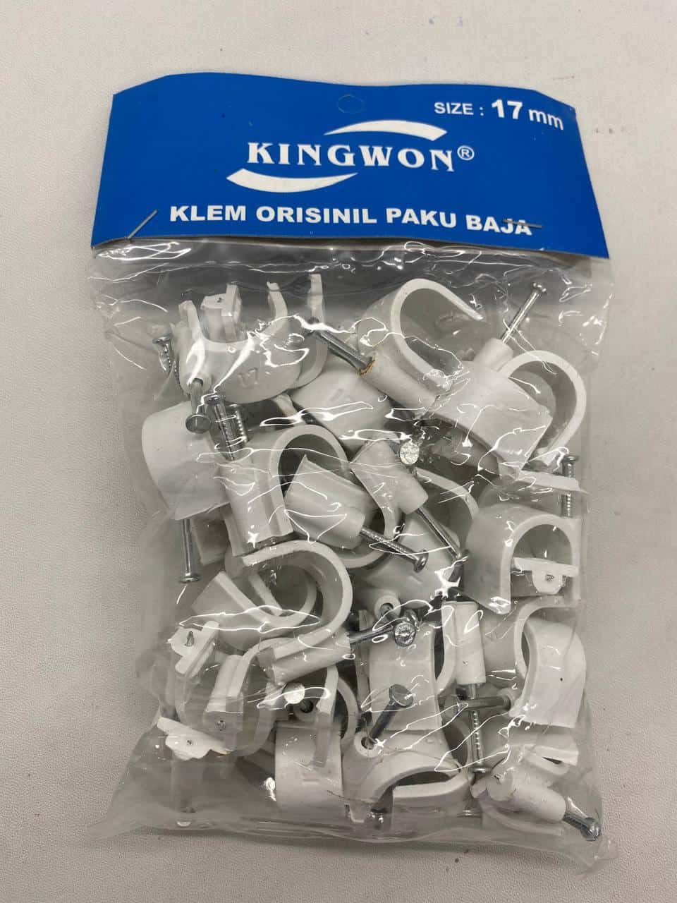 Hanger clips for clothing fitting, white plastic with metal springs, pack of 17mm size.