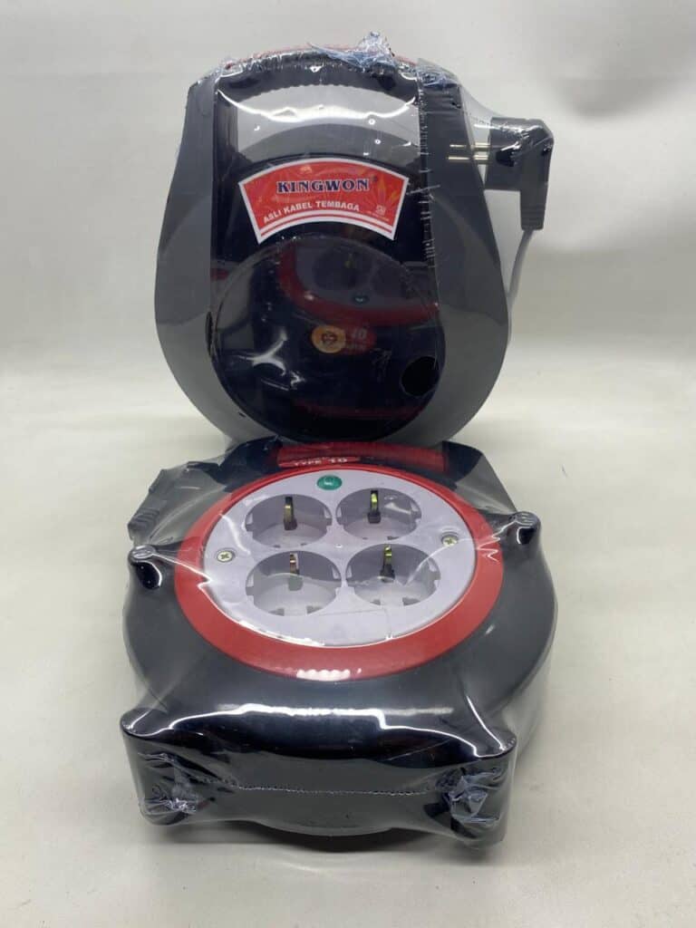 Portable power strip with multiple outlets and switch.
