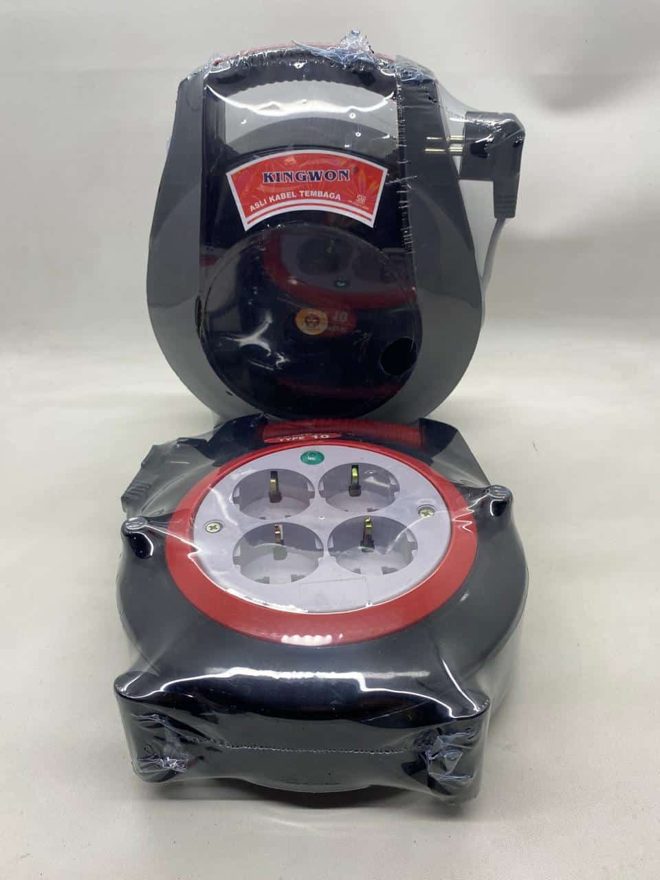 Portable power strip with multiple outlets and switch.
