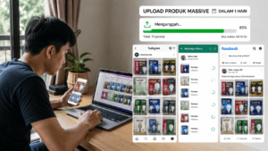 Penjual mengunggah puluhan produk lampu sekaligus ke media sosial